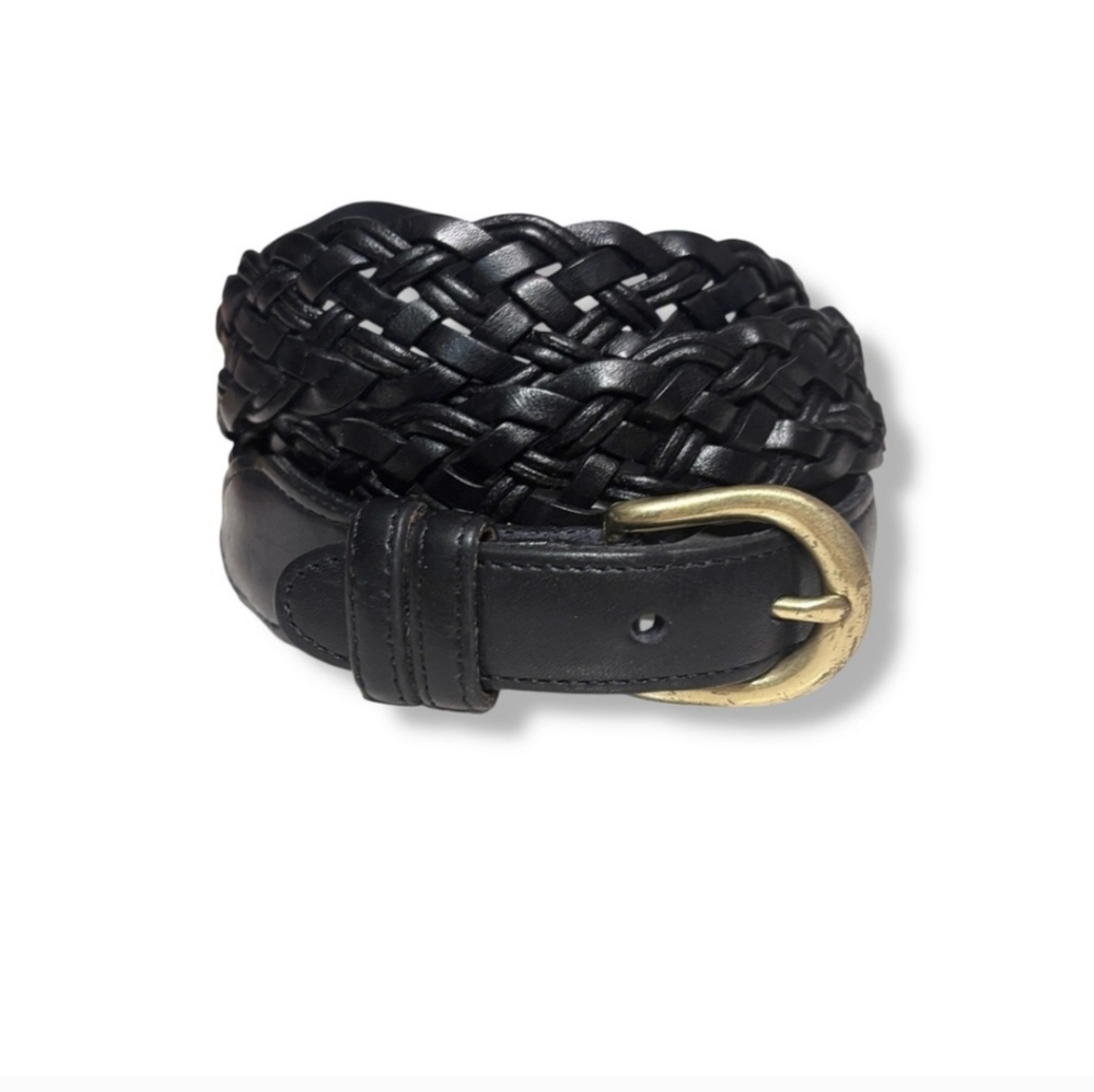 Coach Black Braided Leather Belt with Gold Buckle